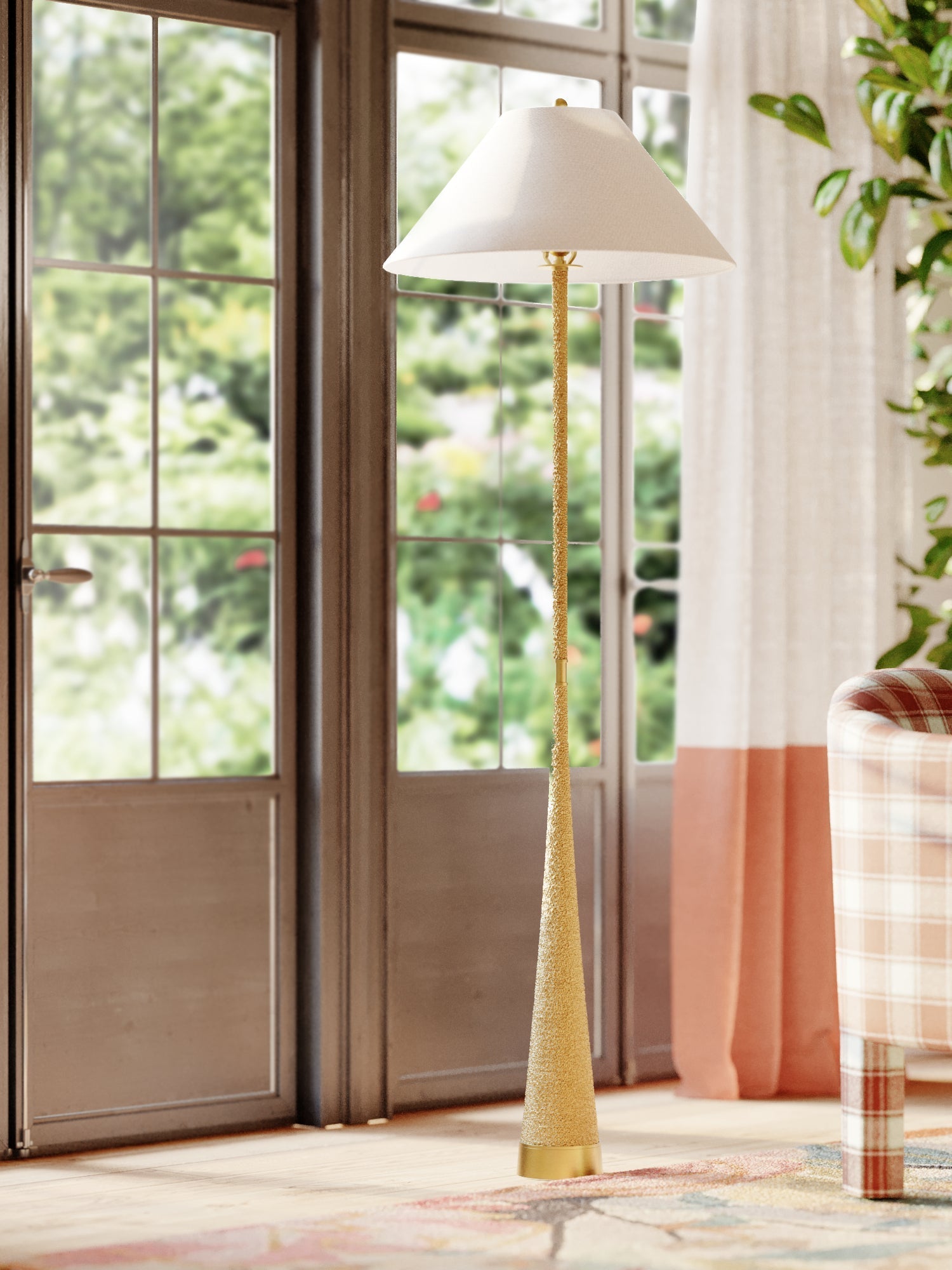Mitzi Indie Floor Lamp, 64" Tall Dimmable Aged Brass Design with White Linen Shade, UL Rated