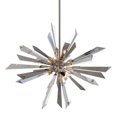 Inertia Chandelier 36" by Corbett Lighting - Dimmable, Crystal & Stainless Steel, Silver Leaf Finish