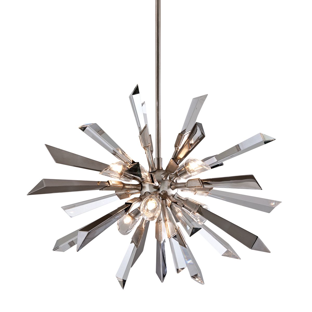 Inertia Mini Chandelier by Corbett Lighting - 6-Bulb Dimmable Modern Crystal & Stainless Steel Design