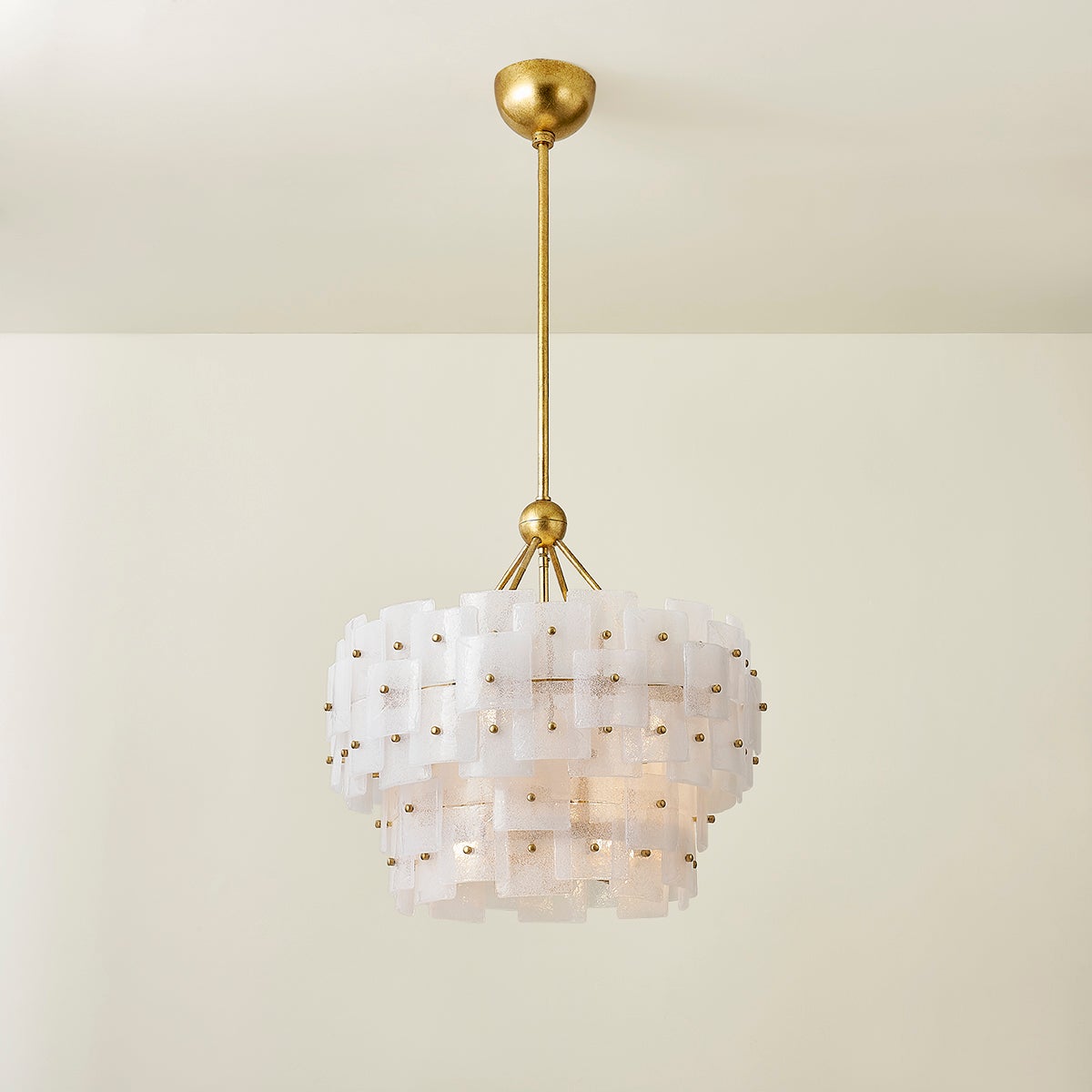 Jacik Chandelier By Troy Lighting, 6-Light Vintage Gold Leaf Finish, Dimmable, Adjustable Height