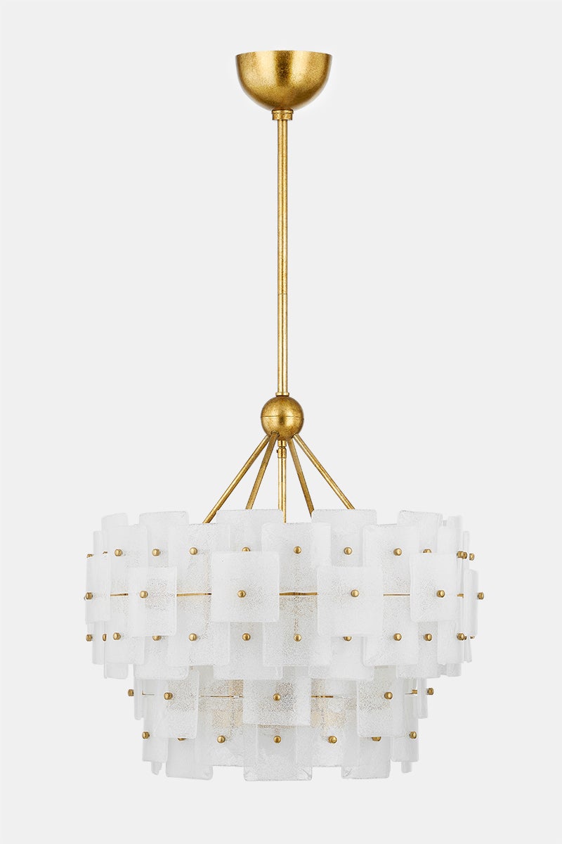Jacik Chandelier By Troy Lighting, 6-Light Vintage Gold Leaf Finish, Dimmable, Adjustable Height