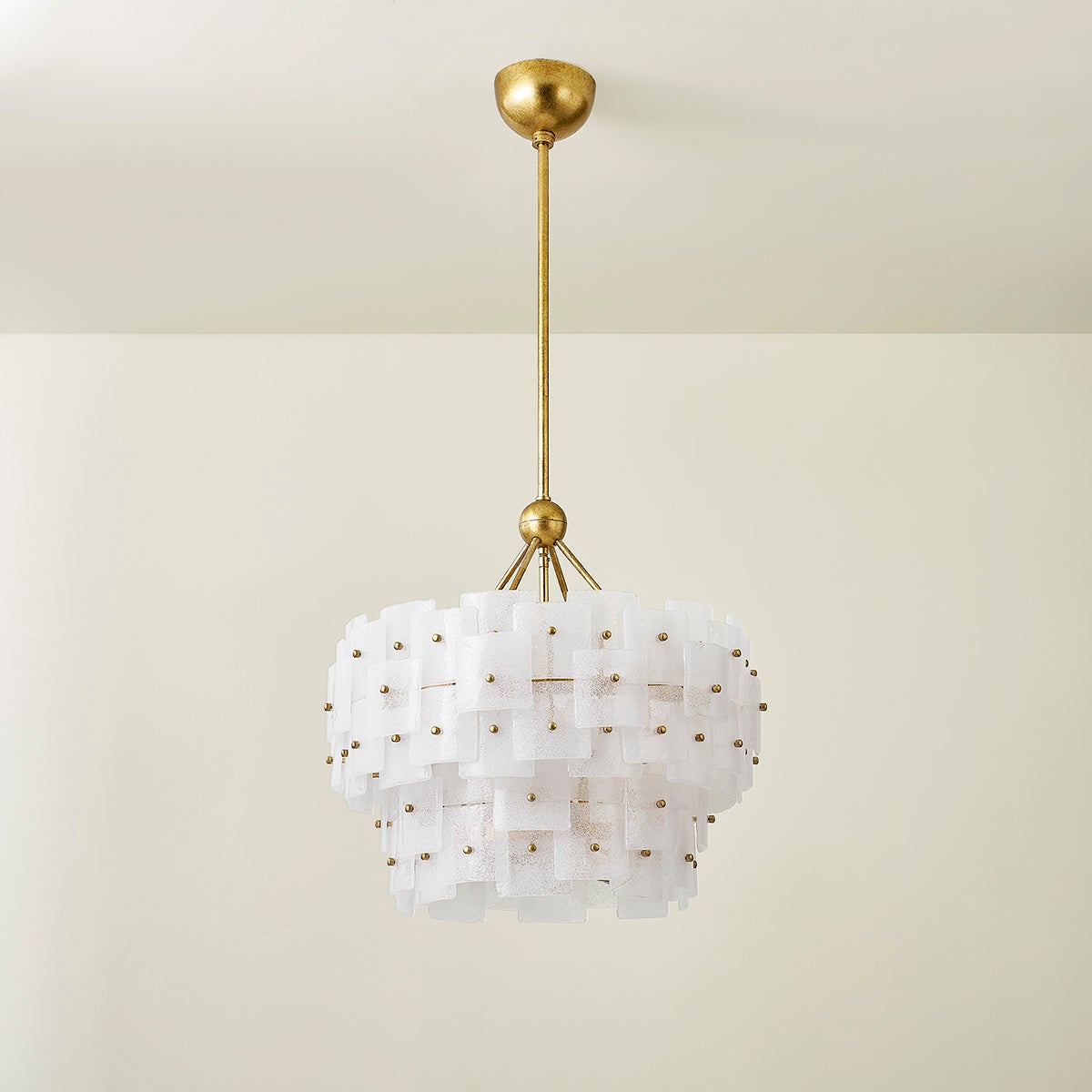 Jacik Chandelier By Troy Lighting, 6-Light Vintage Gold Leaf Finish, Dimmable, Adjustable Height