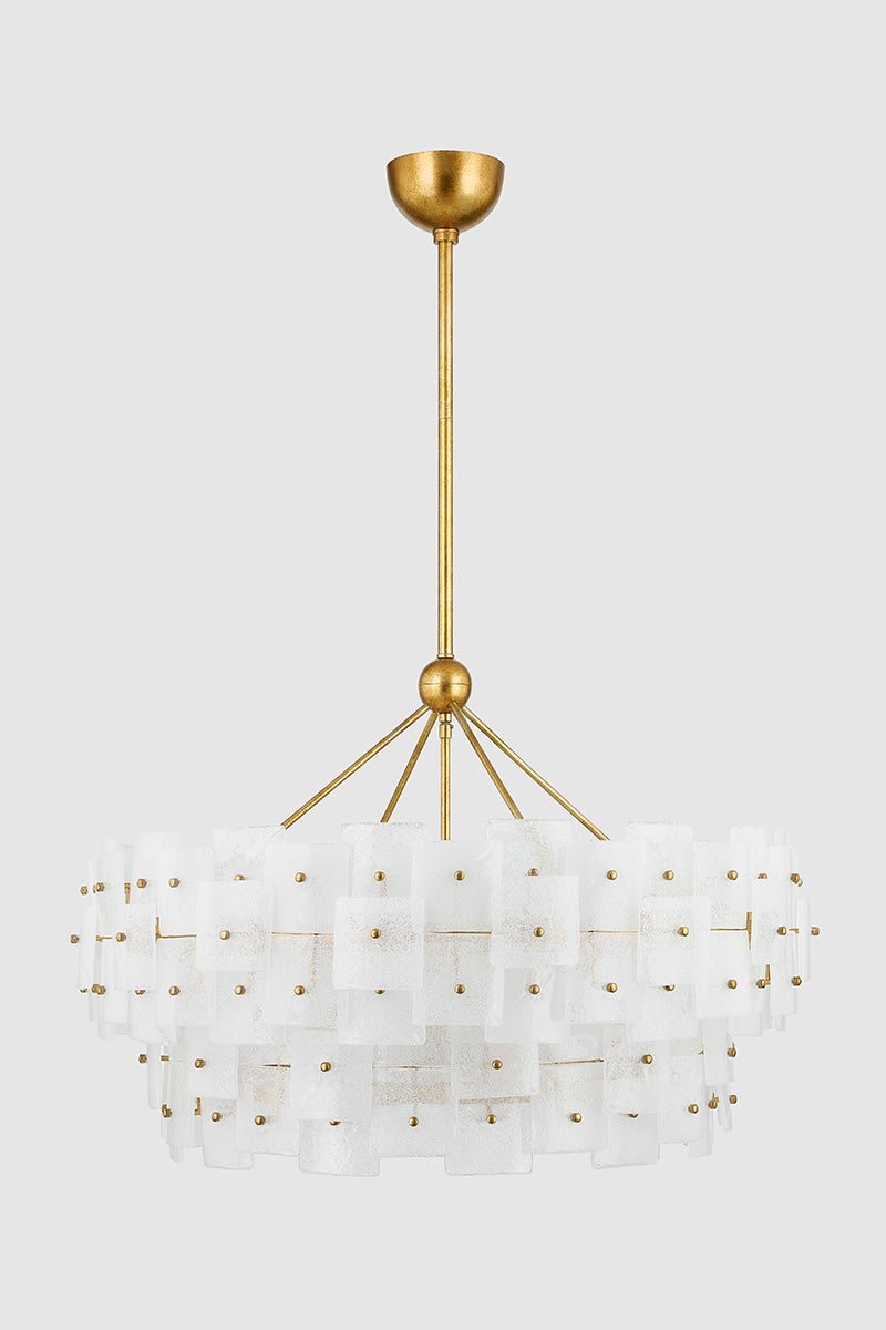 Jacik 8-Light Large Chandelier by Troy Lighting with Vintage Gold Leaf Finish and Opal Glass Shades