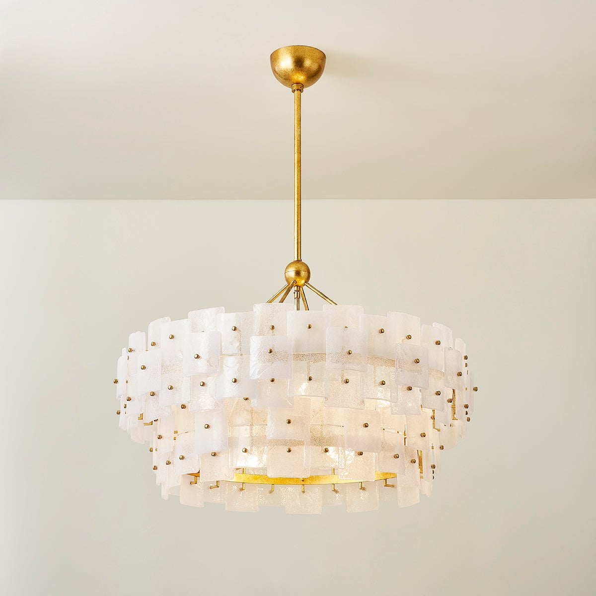 Jacik 8-Light Large Chandelier by Troy Lighting with Vintage Gold Leaf Finish and Opal Glass Shades