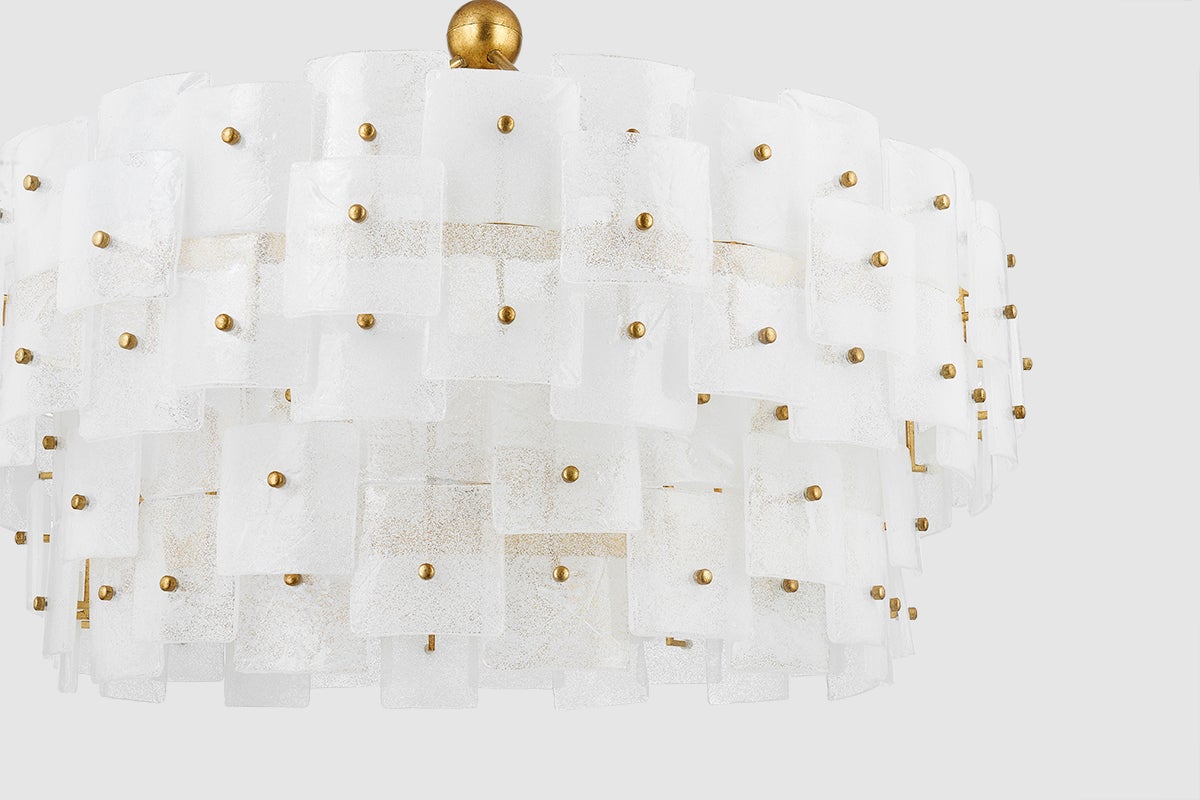 Jacik 8-Light Large Chandelier by Troy Lighting with Vintage Gold Leaf Finish and Opal Glass Shades