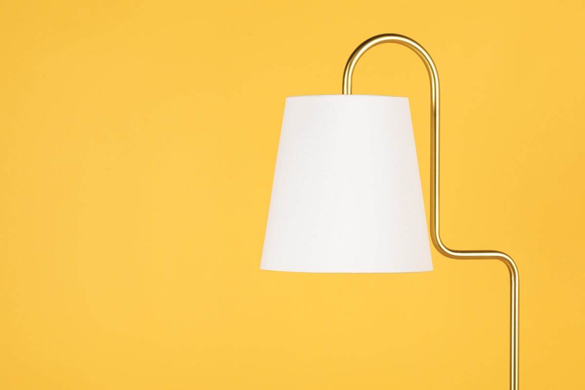 Jaimee 59-Inch Floor Lamp by Mitzi with Aged Brass Finish and Dimmable White Linen Shade