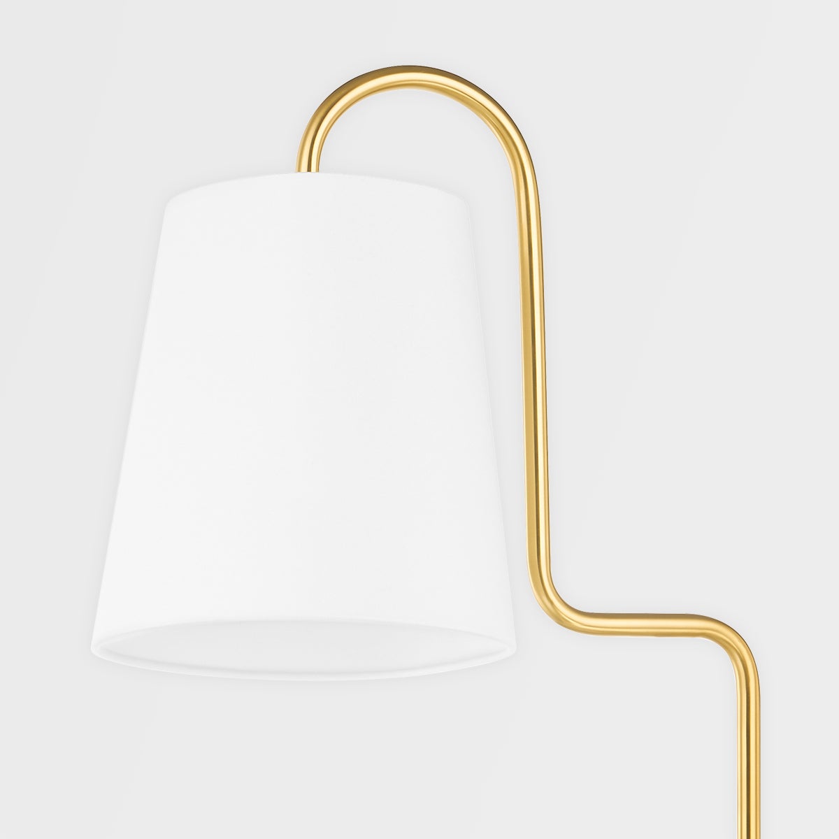 Jaimee 59-Inch Floor Lamp by Mitzi with Aged Brass Finish and Dimmable White Linen Shade