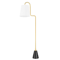 Jaimee 59-Inch Floor Lamp by Mitzi with Aged Brass Finish and Dimmable White Linen Shade