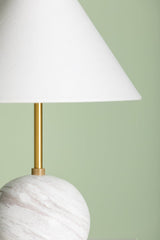 Jewel Table Lamp HL864201-AGB by Mitzi, Dimmable Aged Brass Finish with White Linen Shade, 16" Tall