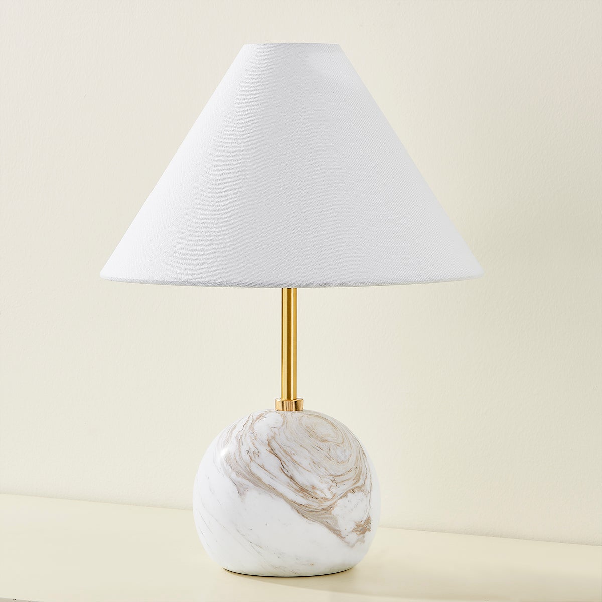 Jewel Table Lamp HL864201-AGB by Mitzi, Dimmable Aged Brass Finish with White Linen Shade, 16" Tall