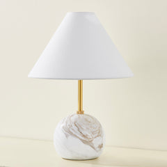 Jewel Table Lamp HL864201-AGB by Mitzi, Dimmable Aged Brass Finish with White Linen Shade, 16" Tall