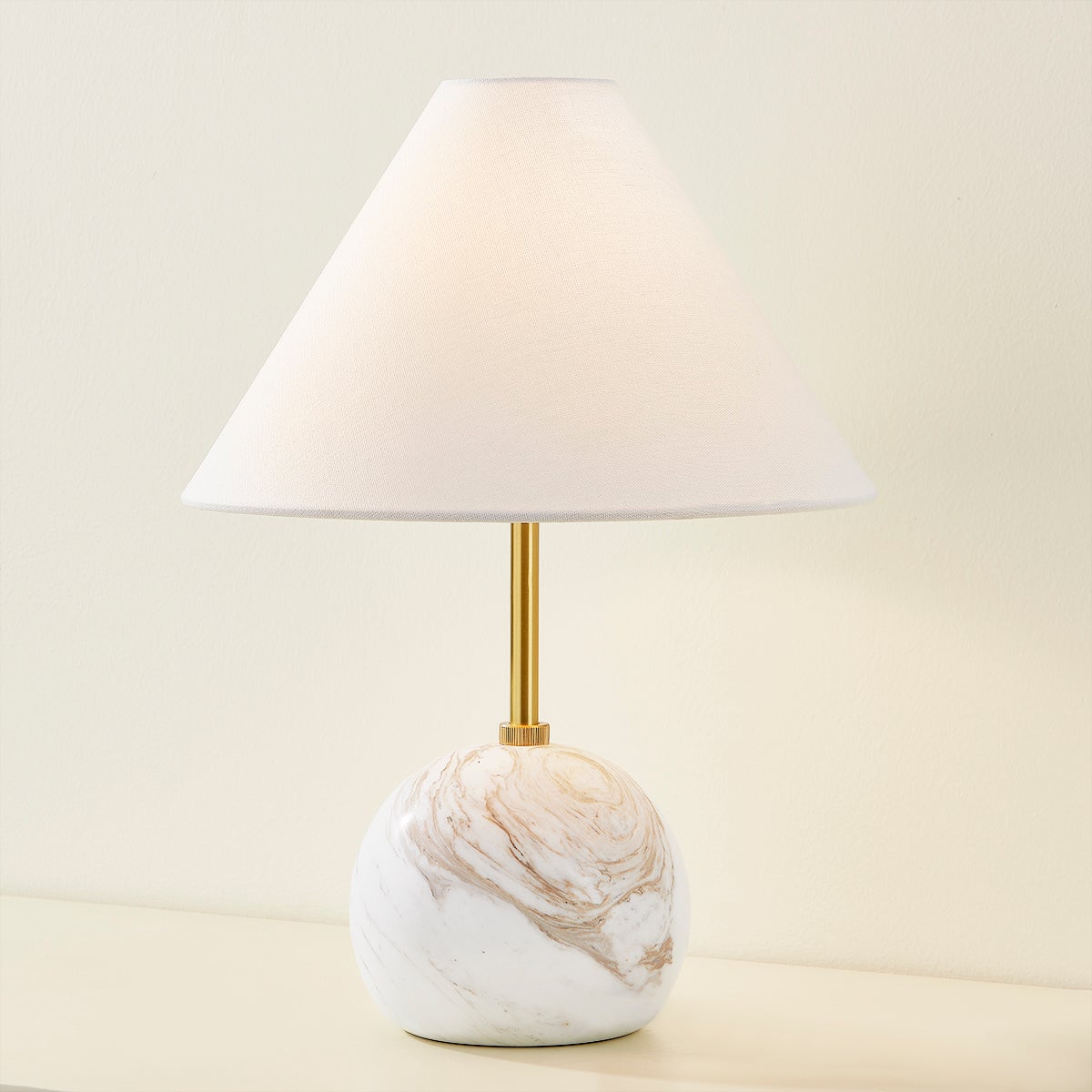Jewel Table Lamp HL864201-AGB by Mitzi, Dimmable Aged Brass Finish with White Linen Shade, 16" Tall