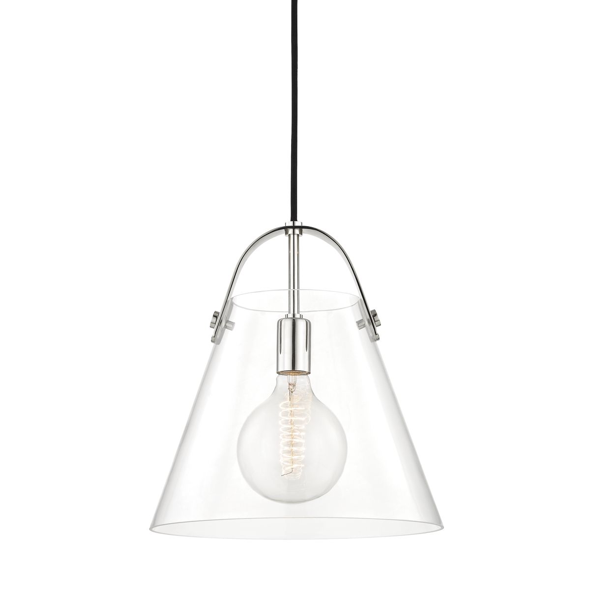 Karin Large Pendant Light by Mitzi, Adjustable Height, Dimmable, Clear Glass Shade, Aged Brass & Nickel