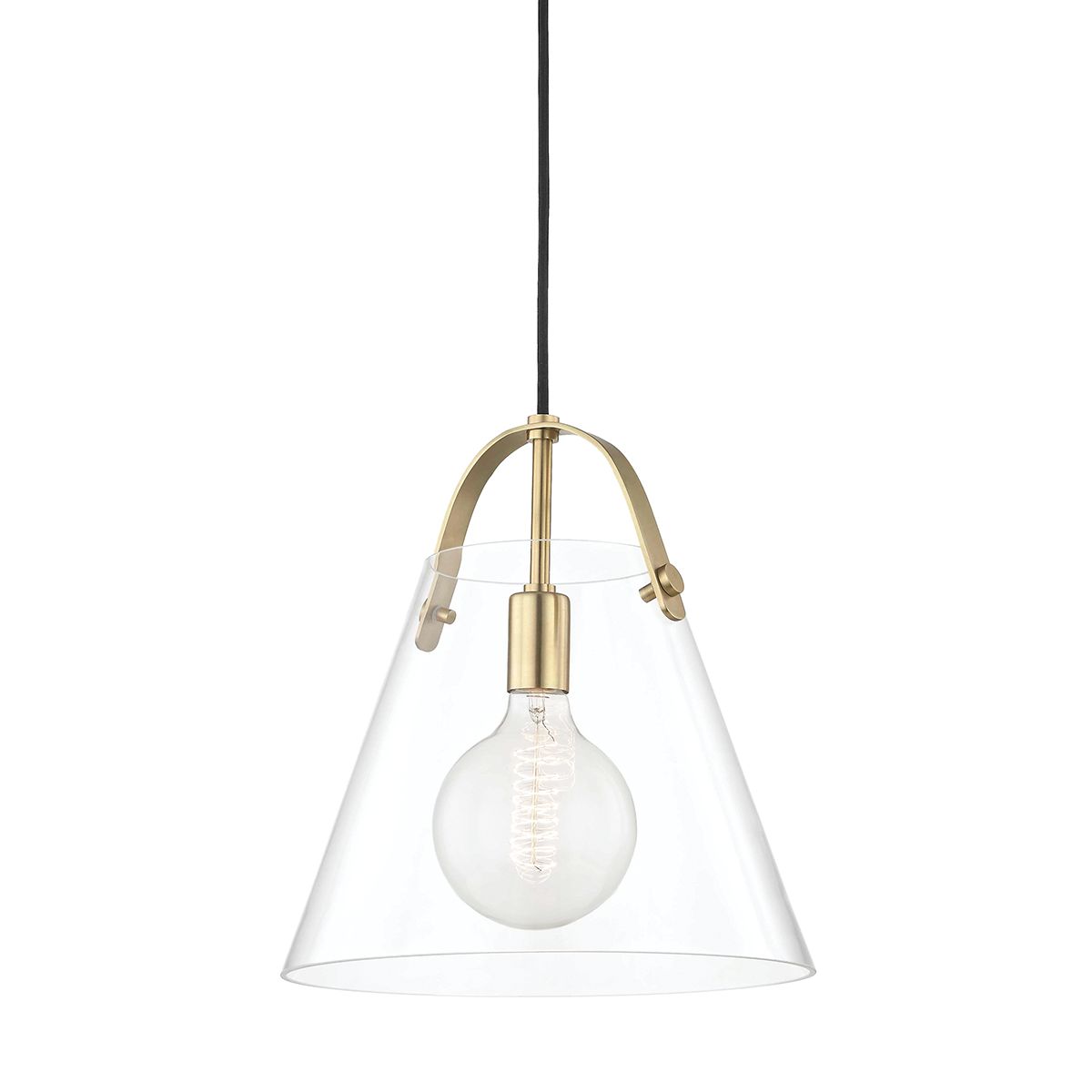 Karin Large Pendant Light by Mitzi, Adjustable Height, Dimmable, Clear Glass Shade, Aged Brass & Nickel