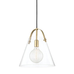 Karin Large Pendant Light by Mitzi, Adjustable Height, Dimmable, Clear Glass Shade, Aged Brass & Nickel