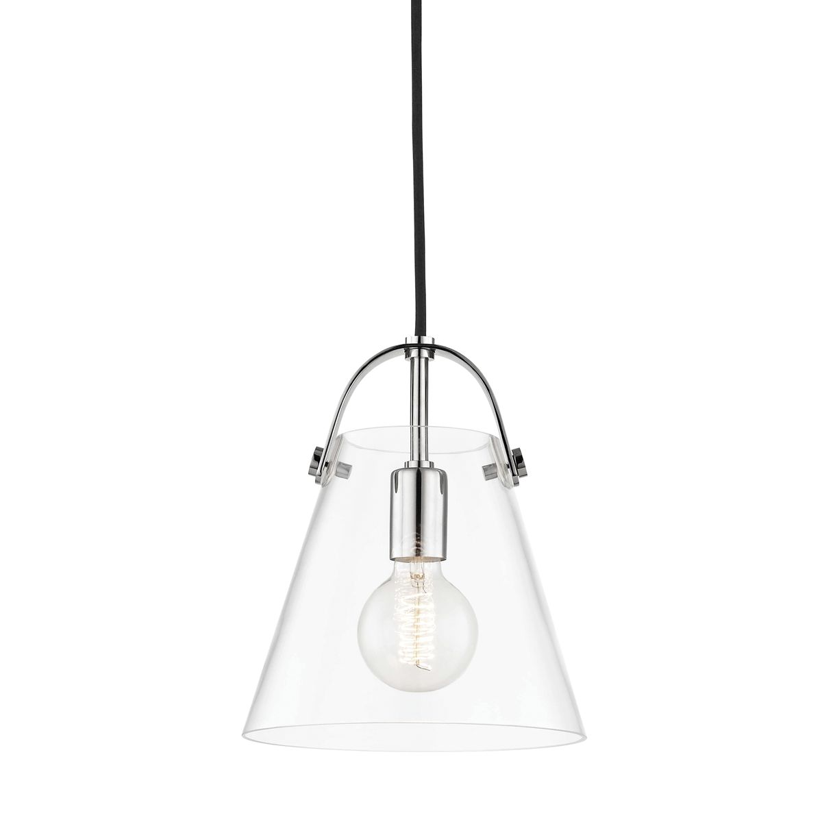 Mitzi Karin Mini Pendant Light, Adjustable 14"-130", Dimmable, Clear Glass Shade, Aged Brass or Polished Nickel