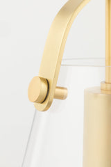 Mitzi Karin Mini Pendant Light, Adjustable 14"-130", Dimmable, Clear Glass Shade, Aged Brass or Polished Nickel