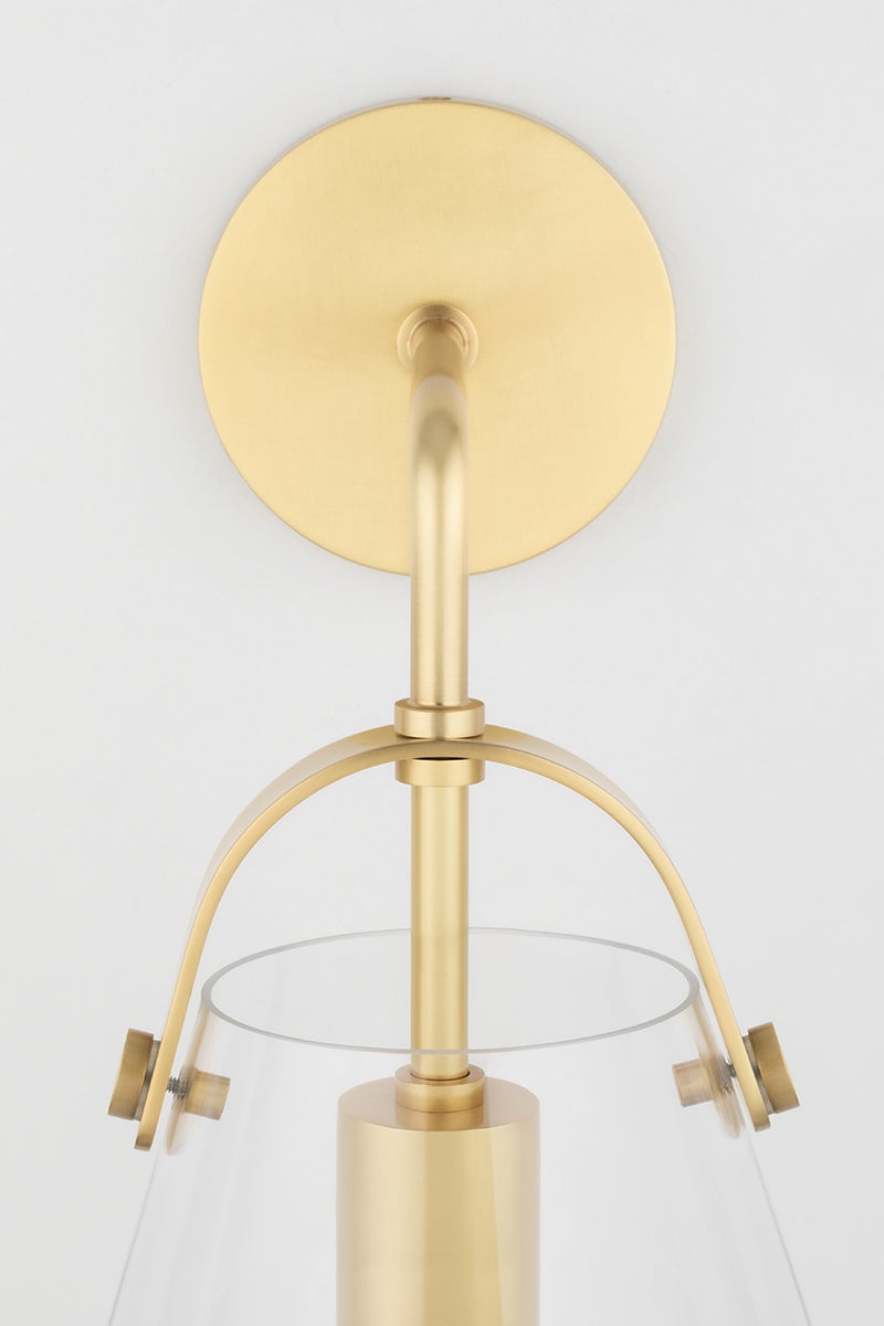 Mitzi Karin Sconce H162101 - Elegant Clear Glass Wall Light in Aged Brass & Polished Nickel Finishes