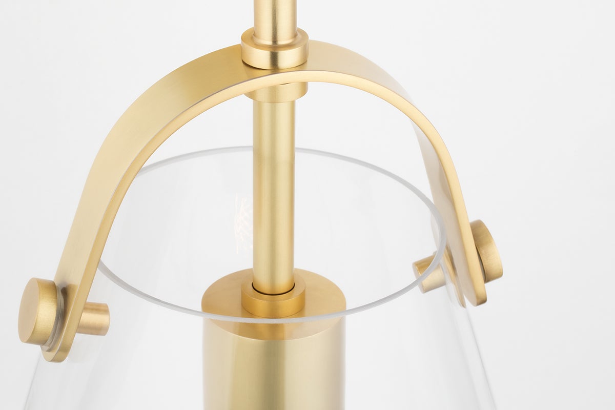 Mitzi Karin Sconce H162101 - Elegant Clear Glass Wall Light in Aged Brass & Polished Nickel Finishes