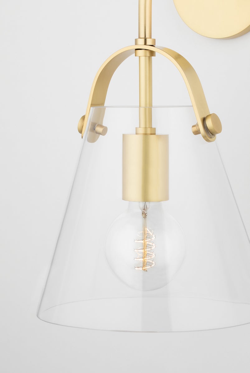 Mitzi Karin Sconce H162101 - Elegant Clear Glass Wall Light in Aged Brass & Polished Nickel Finishes