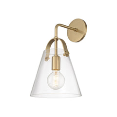Mitzi Karin Sconce H162101 - Elegant Clear Glass Wall Light in Aged Brass & Polished Nickel Finishes