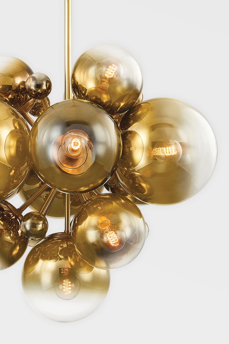 Kyoto Chandelier by Corbett Lighting, 30.5" Height, Ombre Glass Globes, Dimmable, Brass Finish