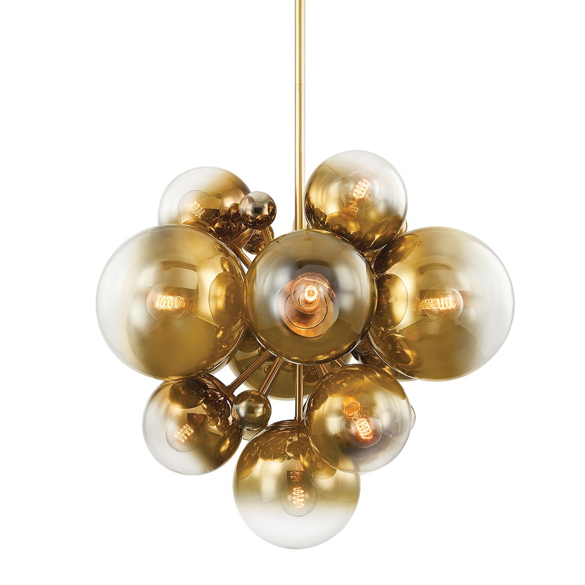 Kyoto Chandelier by Corbett Lighting, 30.5" Height, Ombre Glass Globes, Dimmable, Brass Finish