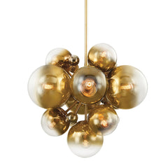 Kyoto Chandelier by Corbett Lighting, 30.5" Height, Ombre Glass Globes, Dimmable, Brass Finish