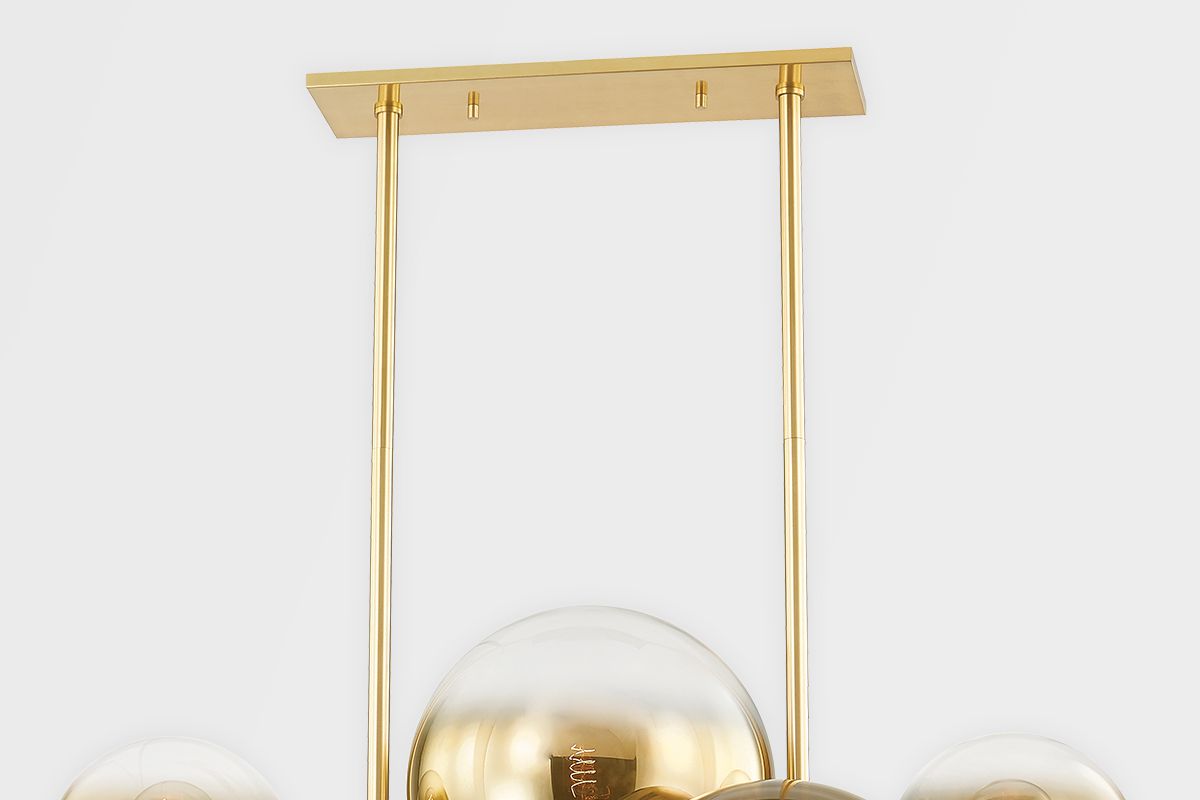 Kyoto Linear Chandelier 56.5" With Dimmable Ombré Glass Spheres & Vintage Polished Brass Finish