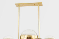 Kyoto Linear Chandelier 56.5" With Dimmable Ombré Glass Spheres & Vintage Polished Brass Finish