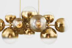 Kyoto Linear Chandelier 56.5" With Dimmable Ombré Glass Spheres & Vintage Polished Brass Finish