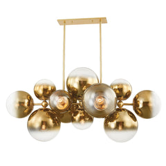Kyoto Linear Chandelier 56.5" With Dimmable Ombré Glass Spheres & Vintage Polished Brass Finish