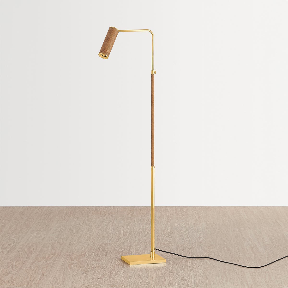 Hudson Valley Lighting Narragansett Floor Lamp – Aged Brass & Natural Rattan, Dimmable, 58.75"