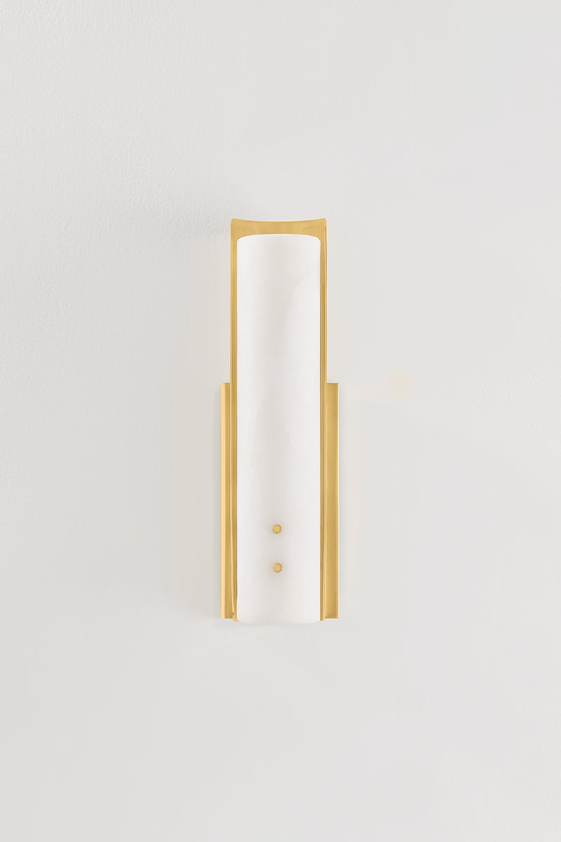 Lucio Sconce by Hudson Valley Lighting, Aged Brass Wall Light with Alabaster Shade, 450 Lumens