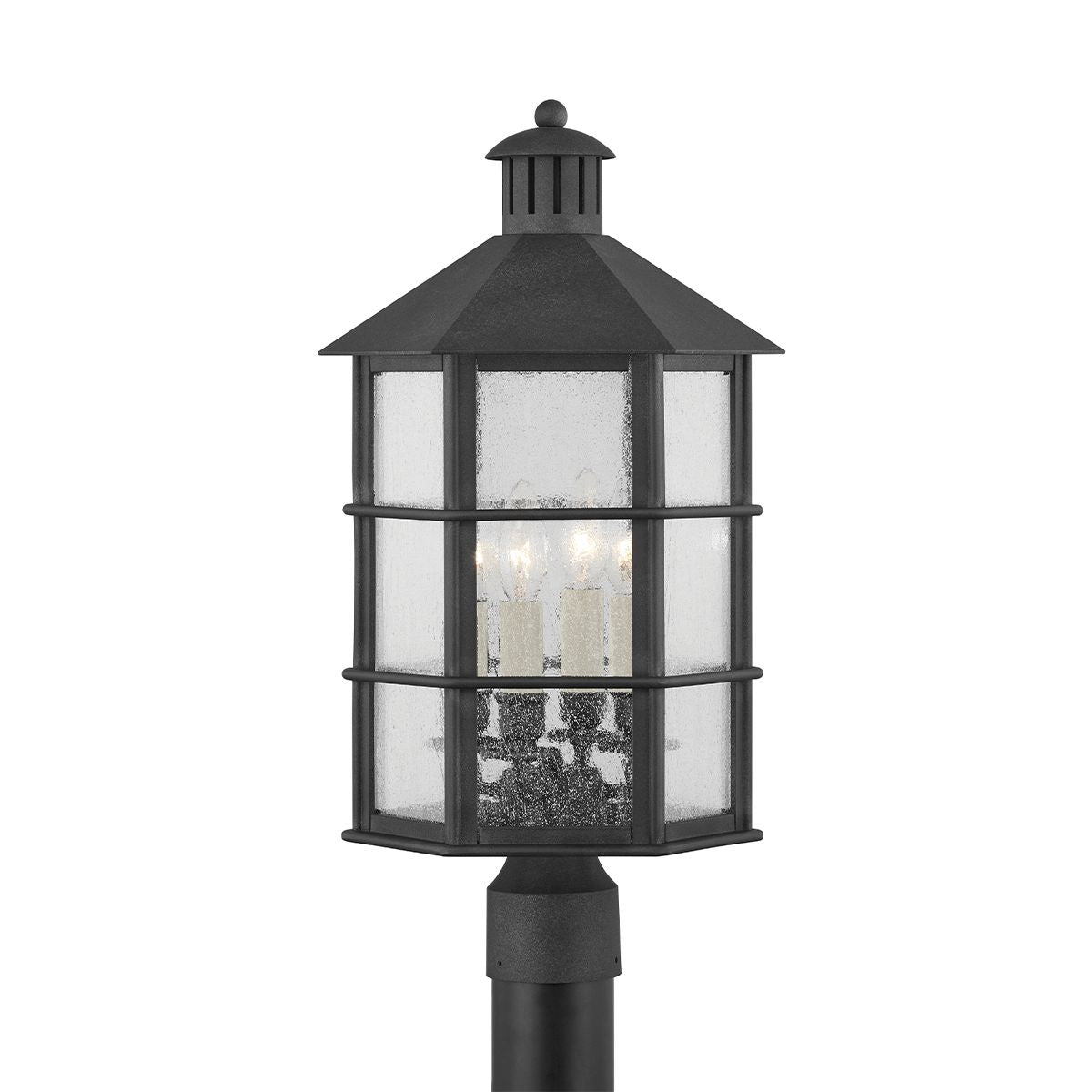 Lake County 4-Light Outdoor Post Light by Troy Lighting, French Iron Finish with Seeded Glass Shade