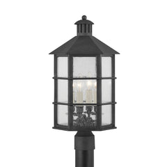 Lake County 4-Light Outdoor Post Light by Troy Lighting, French Iron Finish with Seeded Glass Shade