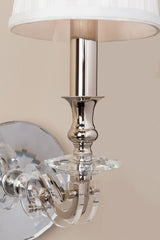 Lapeer Wall Sconce by Hudson Valley Lighting, Silk Shade, Crystal Bobeches, E12 Bulb, 60W Max