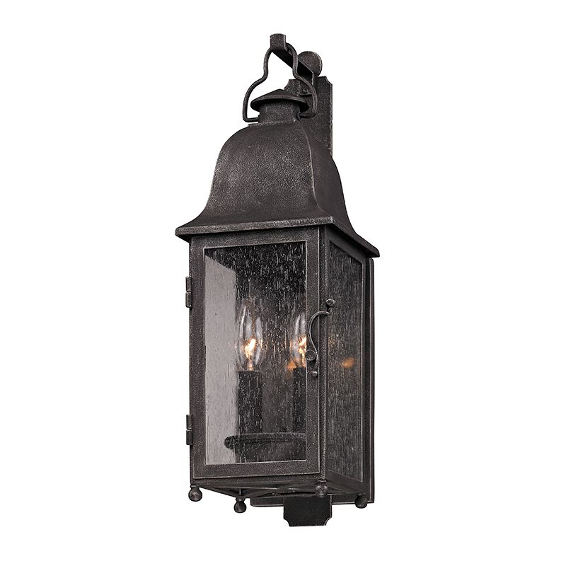 Larchmont Outdoor Wall Sconce by Troy Lighting, Vintage Bronze, 2 x 60W, UL Wet Rated, Seeded Glass Shade