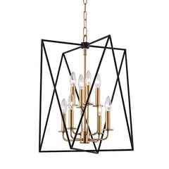 Laszlo 8-Light Pendant by Hudson Valley Lighting in Aged Brass and Black Metal, Dimmable Design
