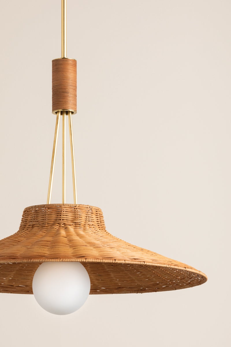 Mitzi Laudine Pendant Light H921701-AGB, Natural Wicker Shade, Aged Brass Finish, Dimmable, Versatile Design