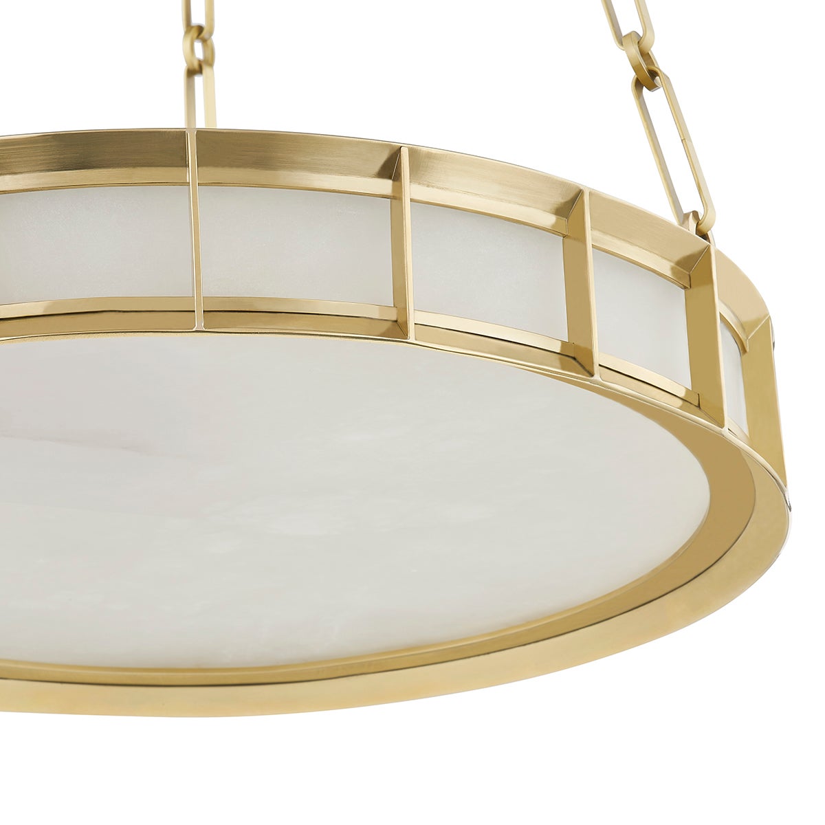 Leda Chandelier by Corbett Lighting, Dimmable, Alabaster Shade, Vintage Brass Finish, Adjustable 13" to 50.25