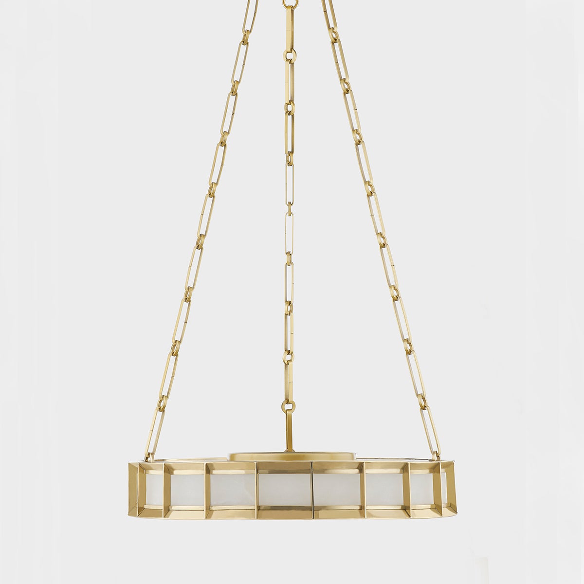 Leda Chandelier by Corbett Lighting, Dimmable, Alabaster Shade, Vintage Brass Finish, Adjustable 13" to 50.25