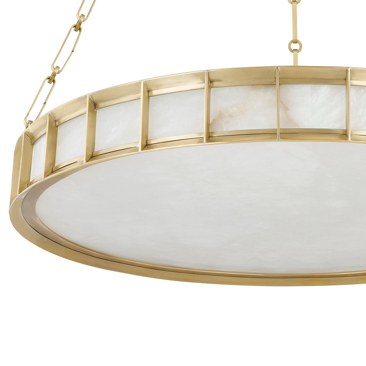 Leda Large Chandelier 20"-51" Adjustable Height Vintage Brass Alabaster Diffuser Dimmable 2050 Lumens
