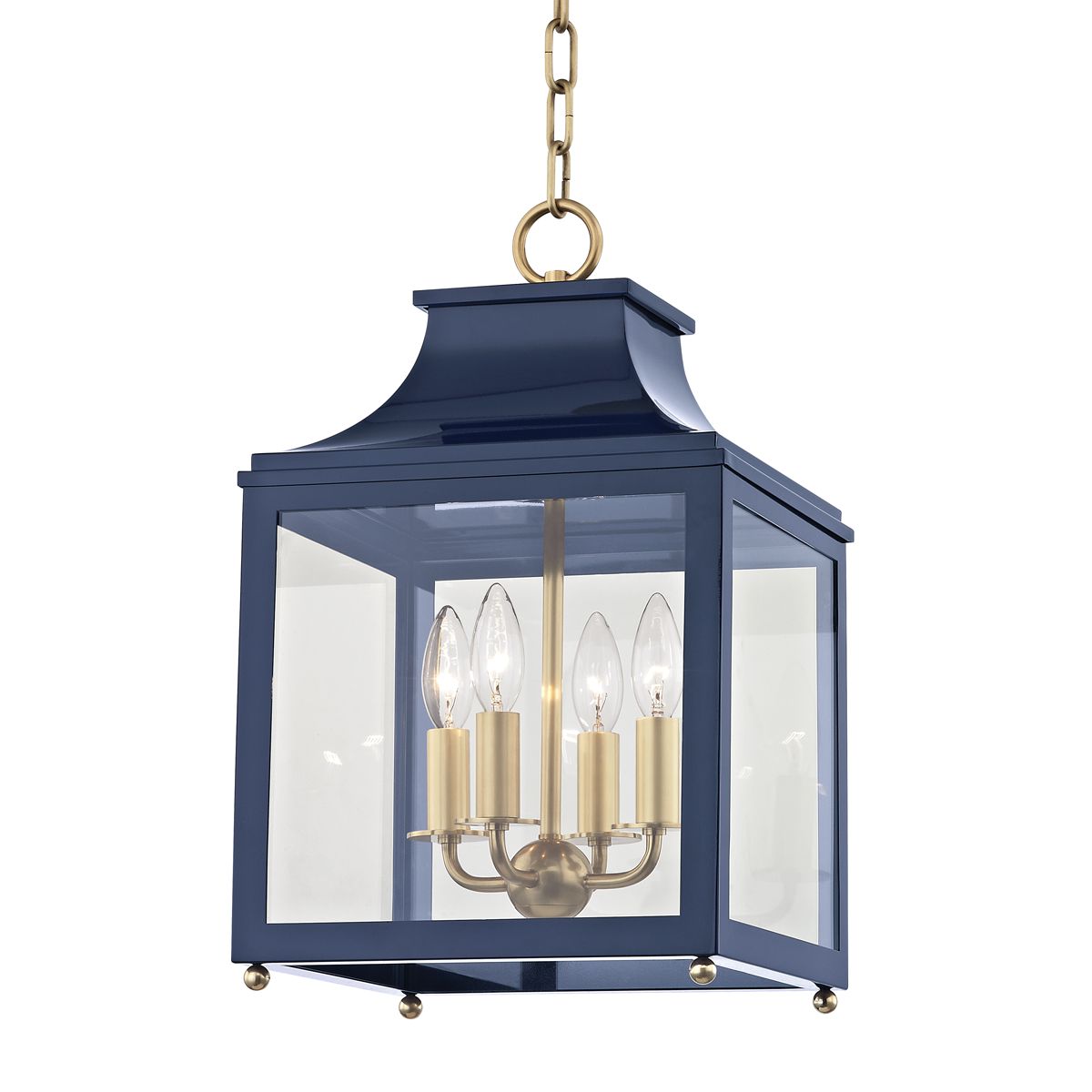 Mitzi Leigh Small Lantern - Adjustable Height 20.25" to 72.75", Dimmable, UL Damp Rated, Aged Brass, Nickel, Gold Leaf