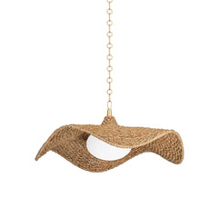 Levene Pendant Light 347-44-VGL by Corbett Lighting, Nature-Inspired Abaca Shade, Dimmable Opal Glass