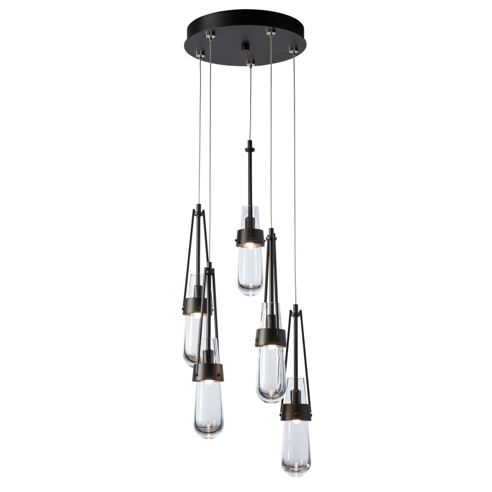 Hubbardton Forge Link 5-Light Clear Glass Pendant Light with Dimmable Functionality and Adjustable Height