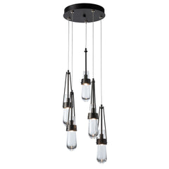 Hubbardton Forge Link 5-Light Clear Glass Pendant Light with Dimmable Functionality and Adjustable Height