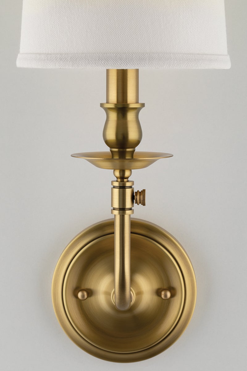 Logan Sconce By Hudson Valley Lighting - Dimmable Wall Fixture With Off-White Shade & Brass Finish