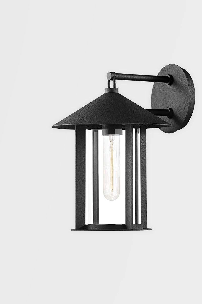 Long Beach Outdoor Wall Sconce 60W Dimmable With Clear Glass Cylinder And Textured Black Finish