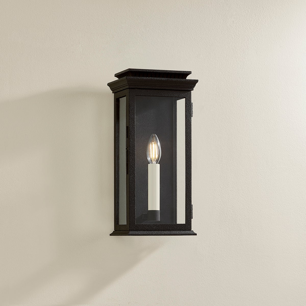 Louie Outdoor Wall Sconce by Troy Lighting, Weather-Resistant, 14.5" Height, Clear Glass, Dimmable